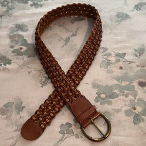 Genuine leather brown woven belt, size small